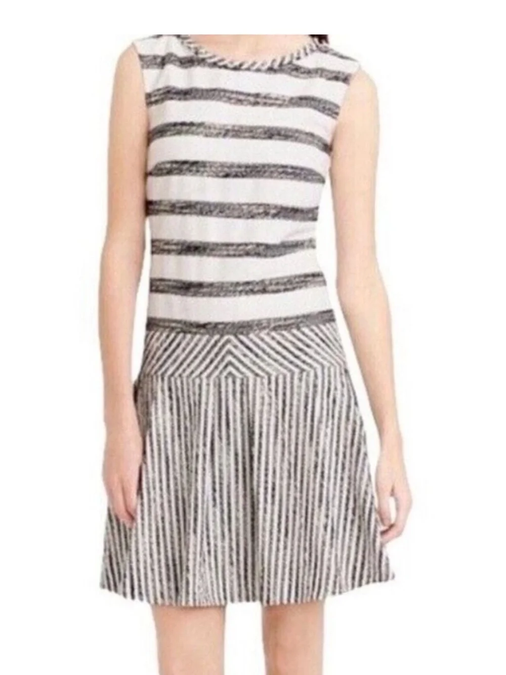J crew “tweed” Sleeveless Black & White Striped Drop-Waist Dress